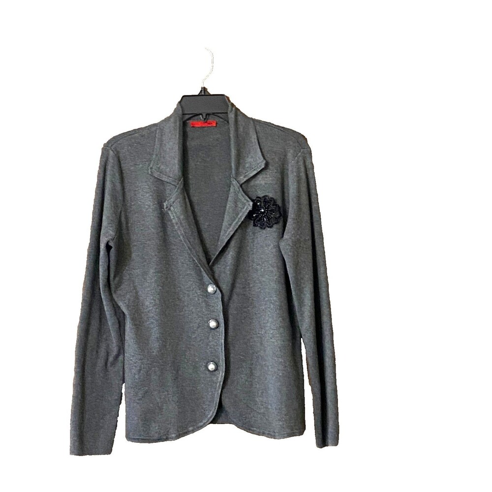 Brand is Red Sweater Cardigan Womens Size Large Beaded Lace Flower Long Sleeve